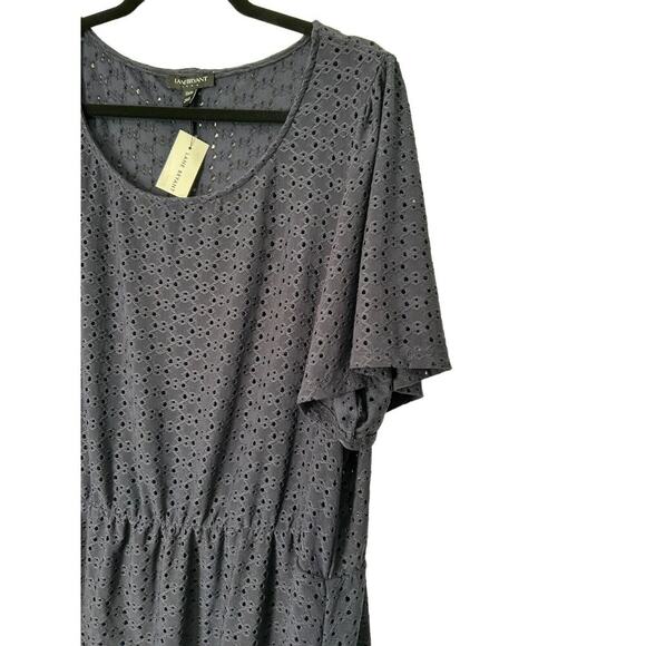 Lane Bryant Top Womens Size 22/24 Blue Eyelet Short Sleeve Crew Neck Peplum - Picture 2 of 13